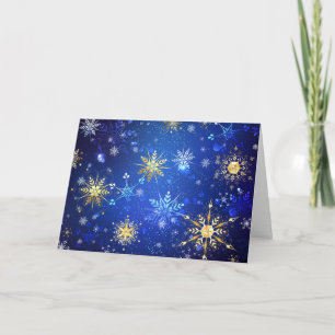 XMAS Blue Background with Golden Snowflakes Note Card