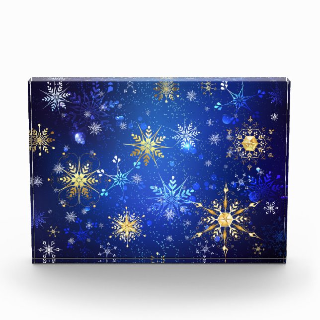 XMAS Blue Background with Golden Snowflakes Photo Block (Front)