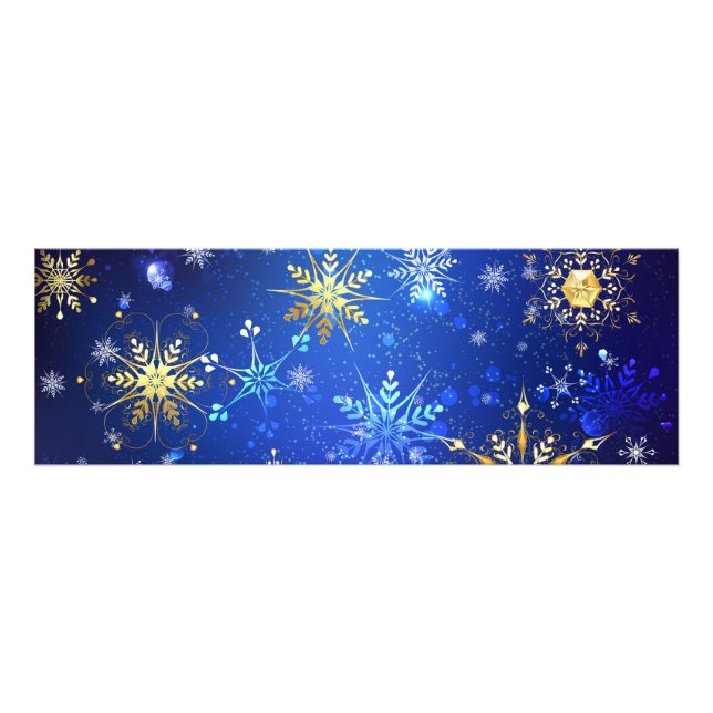 XMAS Blue Background with Golden Snowflakes Photo Print (Front)