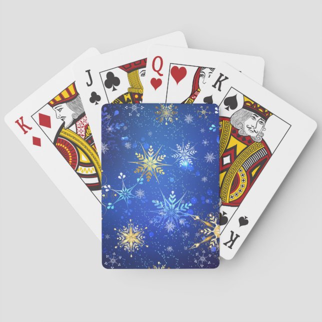 XMAS Blue Background with Golden Snowflakes Playing Cards (Back)