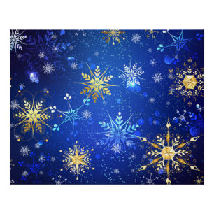 XMAS Blue Background with Golden Snowflakes Poster