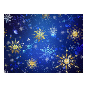 XMAS Blue Background with Golden Snowflakes Poster