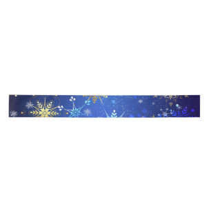 XMAS Blue Background with Golden Snowflakes Satin Ribbon
