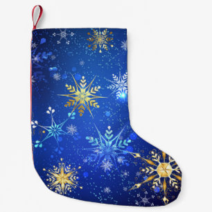XMAS Blue Background with Golden Snowflakes Small Christmas Stocking