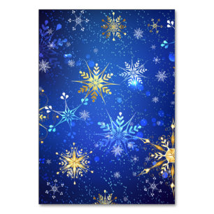 XMAS Blue Background with Golden Snowflakes Table Number