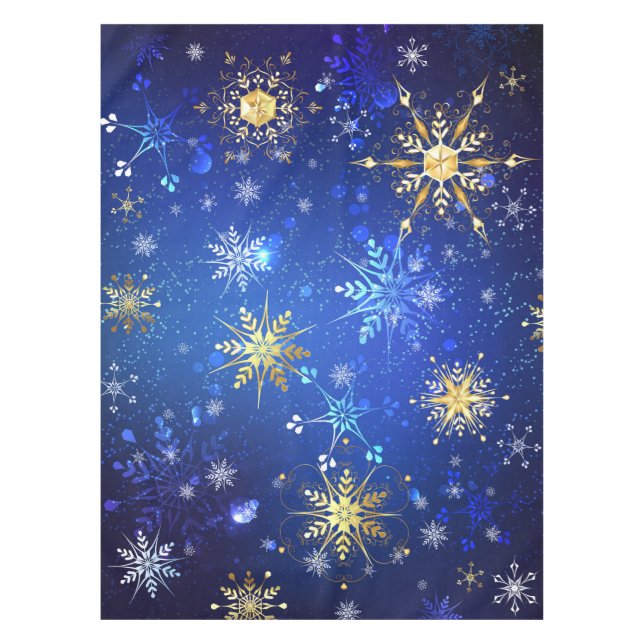 XMAS Blue Background with Golden Snowflakes Tablecloth (Front)