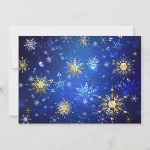XMAS Blue Background with Golden Snowflakes Thank You Card