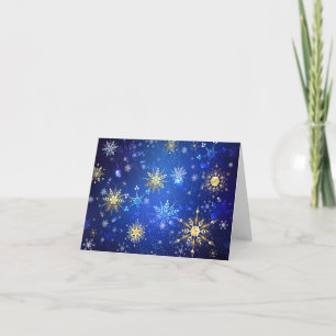 XMAS Blue Background with Golden Snowflakes Thank You Card