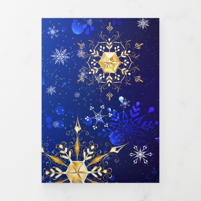 XMAS Blue Background with Golden Snowflakes Tri-Fold Invitation (Cover)
