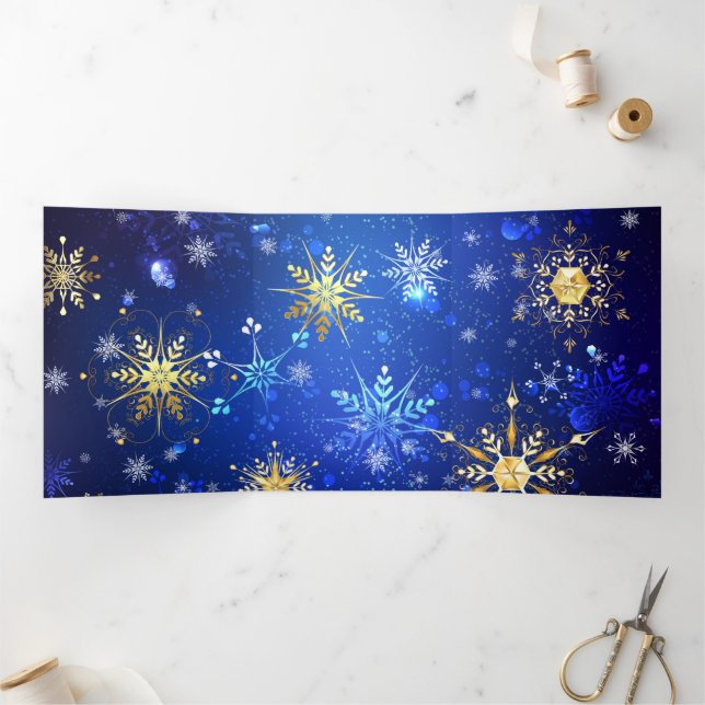 XMAS Blue Background with Golden Snowflakes Tri-Fold Programme (Inside)