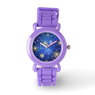 XMAS Blue Background with Golden Snowflakes Watch