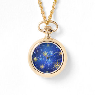 XMAS Blue Background with Golden Snowflakes Watch
