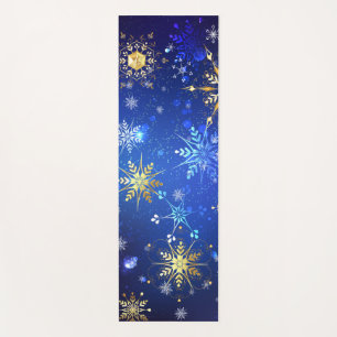 XMAS Blue Background with Golden Snowflakes Yoga Mat