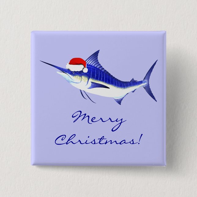 Xmas Blue Marlin 15 Cm Square Badge (Front)