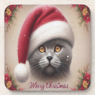 Xmas Bombay Cat, Merry Christmas Bombay Kitten Coaster