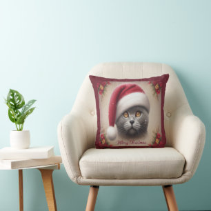 Xmas Bombay Cat, Merry Christmas Bombay Kitten Cushion
