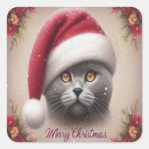 Xmas Bombay Cat, Merry Christmas Bombay Kitten Square Sticker