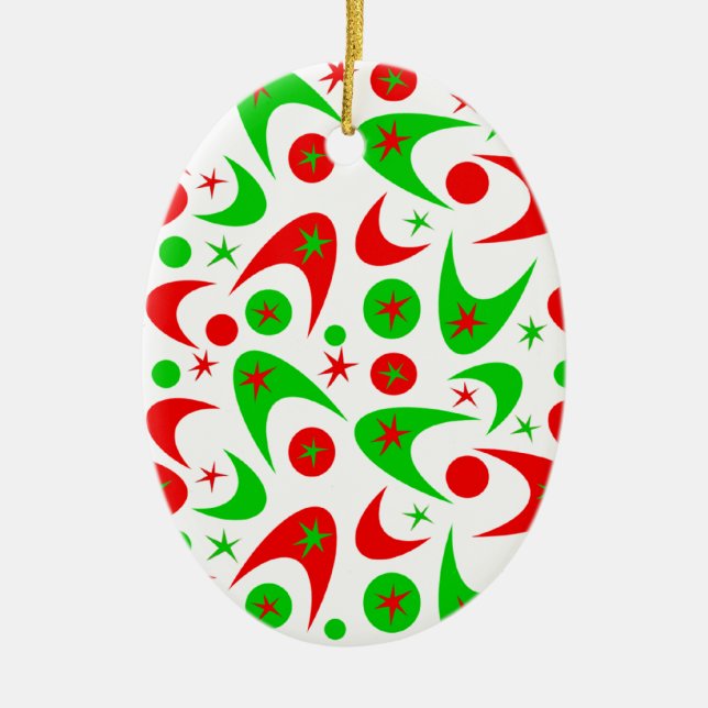 Xmas Boomerangs & Starbursts Ceramic Ornament (Front)