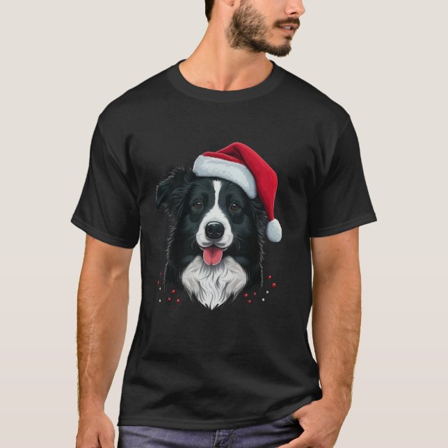 Xmas Border Collie Santa on Christmas Border Colli T-Shirt (Front)