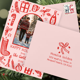 Xmas Bow Doodle CHRISTMAS Holiday Pink Red CUSTOM Envelope