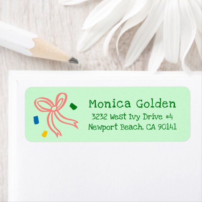 Xmas Bow Doodle CHRISTMAS Holiday Return Address Label (Insitu)