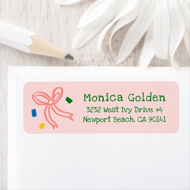 Xmas Bow Doodle CHRISTMAS Holiday Return Address Label (Insitu)