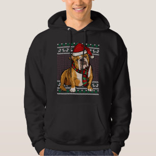 Xmas Bulldog Dog Santa Hat Ugly Christmas Hoodie