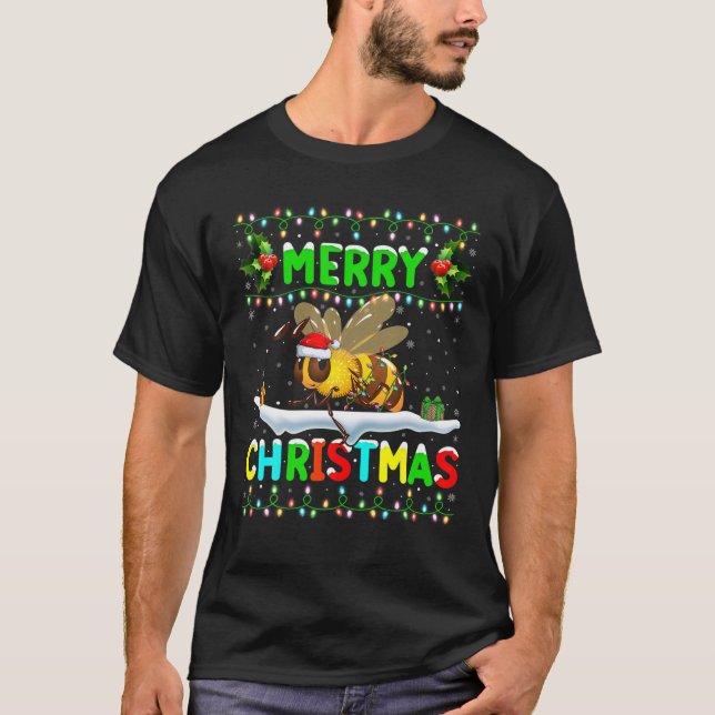 Xmas Bumble Bee Lighting Santa Merry Christmas Bum T-Shirt (Front)