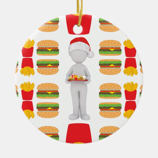 xmas burger santa claus ceramic ornament (Front)