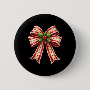 Xmas Candy Cane Bow Christmas 6 Cm Round Badge