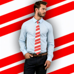Xmas Candy Cane Diagonal Striped Tie (Red & White)