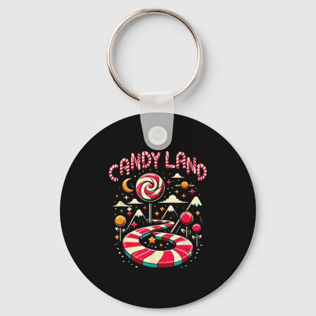 Xmas Candy Land Rainbow Trail Candy Cane Merry Chr Key Ring (Front)