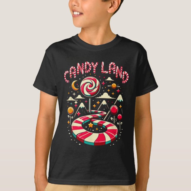 Xmas Candy Land Rainbow Trail Candy Cane Merry Chr T-Shirt (Front)