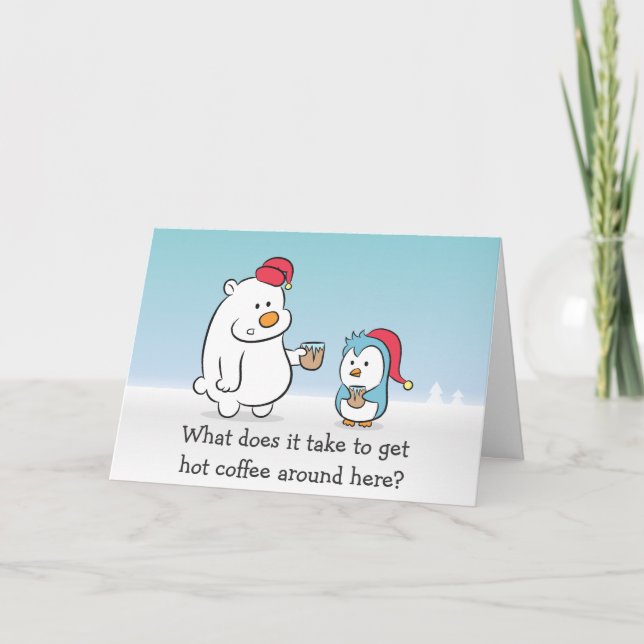X'mas Cartoon - Polar Bear complains to Penguin Holiday Card (Front)