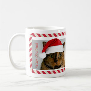 Xmas Cat in Santa Hat, Meowy Christmas! Mug