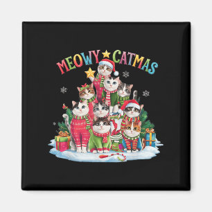 Xmas Cat Lover Meowy Catmas Cat Christmas Tree Lig Magnet