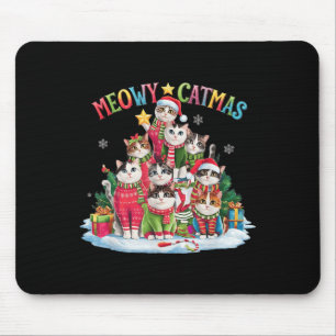 Xmas Cat Lover Meowy Catmas Cat Christmas Tree Lig Mouse Pad
