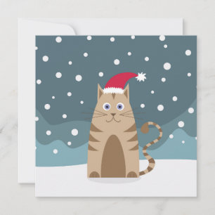 Xmas cat wearing santa hat, funny kitty card