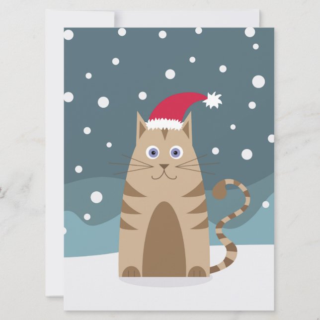Xmas cat wearing santa hat in snow forest card (Front)