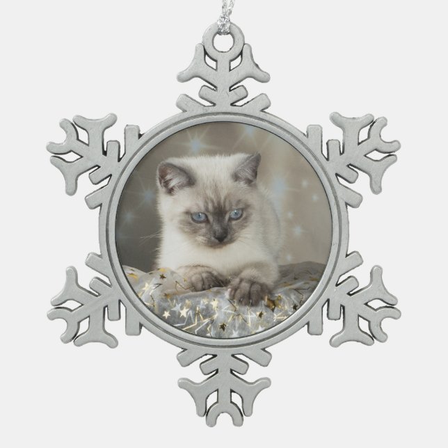 XMAS Cats Snowflake Pewter Christmas Ornament (Front)