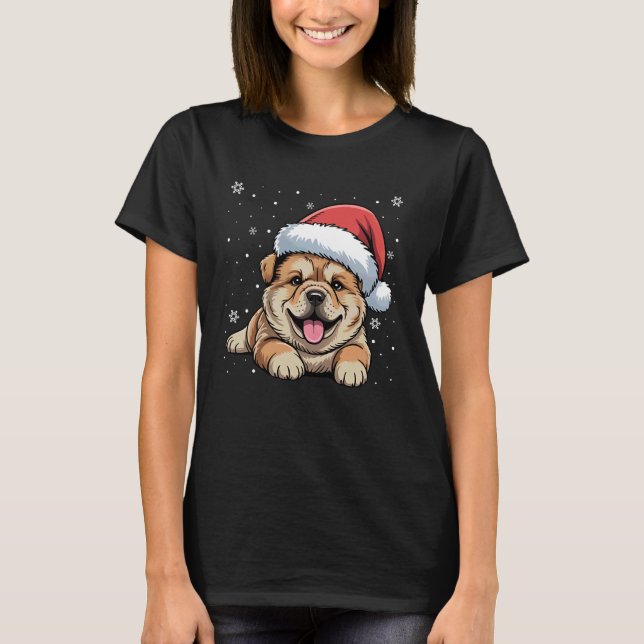 Xmas Chow Chow Dog Wearing Santa Hat Pet Animal Lo T-Shirt (Front)