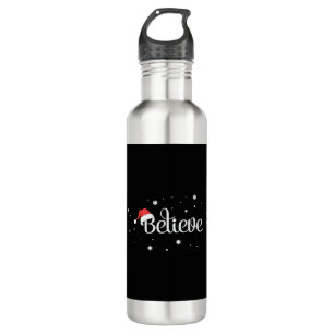 Xmas Christmas Believe Snowflakes Santa Hat 710 Ml Water Bottle