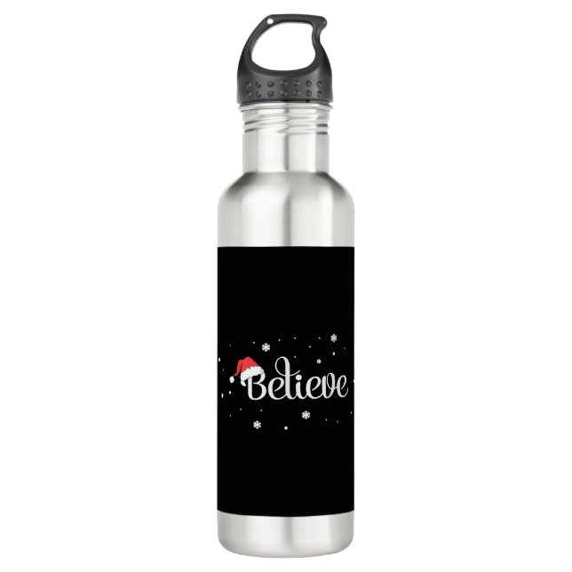 Xmas Christmas Believe Snowflakes Santa Hat 710 Ml Water Bottle (Front)
