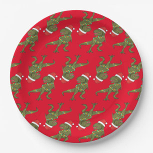 Xmas Christmas Dino T-Rex Santa Plate