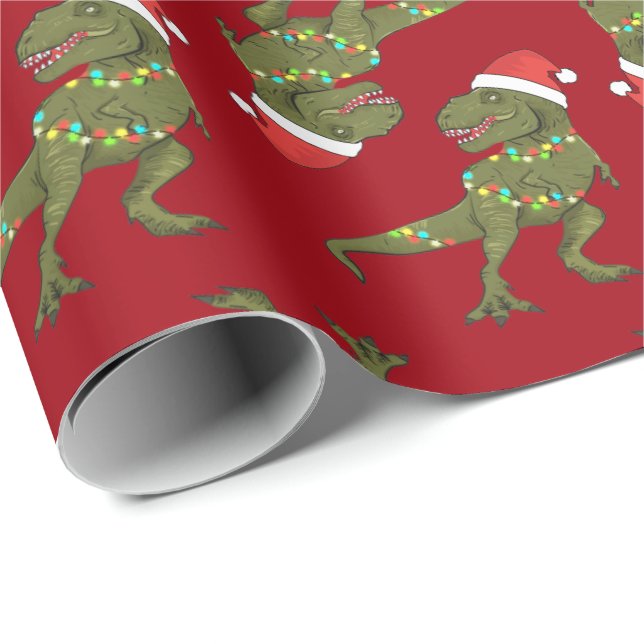 Xmas Christmas Dino T-Rex Santa Wrapping Paper (Roll Corner)