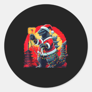 Xmas Christmas Santazilla 67 Funny Holiday Monster Classic Round Sticker