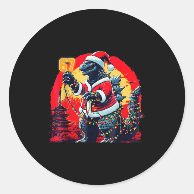 Xmas Christmas Santazilla 67 Funny Holiday Monster Classic Round Sticker (Front)
