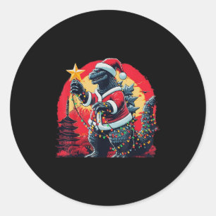 Xmas Christmas Santazilla Funny Holiday Monster Di Classic Round Sticker