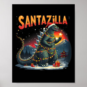 Xmas Christmas Santazilla Funny Holiday Monster Di Poster