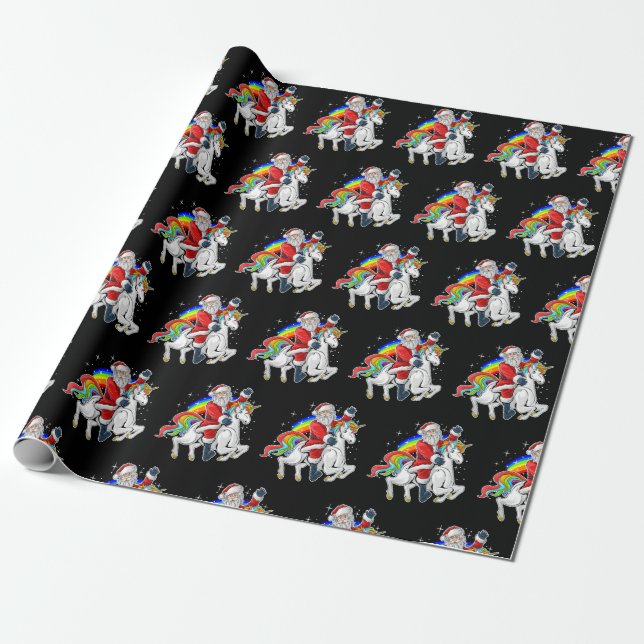 Xmas Christmas Unicorn Rainbow Wrapping Paper (Unrolled)